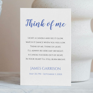 Blue Think of Me Celebration of Life Candle Plaatskaartje