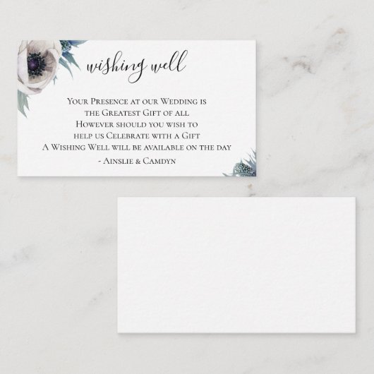Blue Thistle Anemone bruiloft goed wensen Informatiekaartje (Voorkant / Achterkant)
