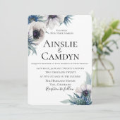 Blue Thistle Anemone bruiloft uitnodiging (Staand voorkant)