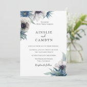 Blue Thistle Anemone bruiloft uitnodiging (Staand voorkant)