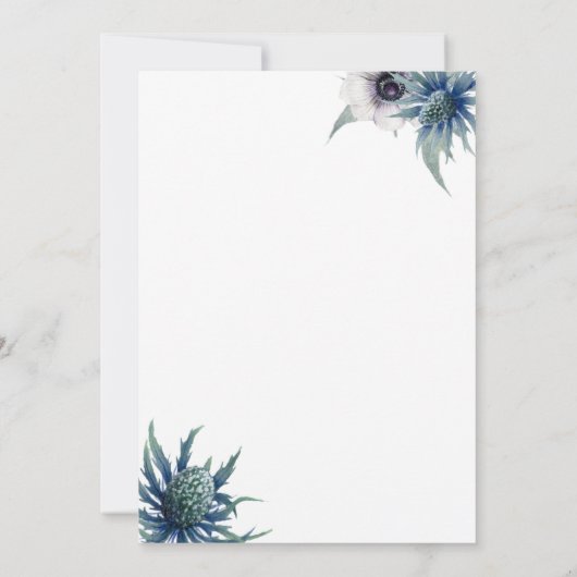 Blue Thistle Anemone bruiloft uitnodiging (Achterkant)