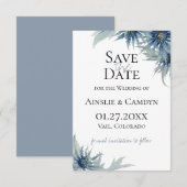 Blue Thistle Botanical Save the Date Aankondiging (Voorkant / Achterkant)