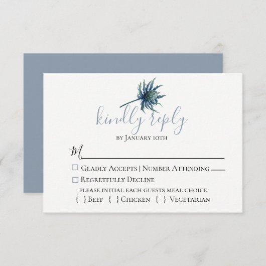 Blue Thistle Botanische Bruiloft RSVP Kaart (Voorkant / Achterkant)