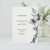 Blue Thistle Botanische Huwelijk Opslag de Datum Save The Date (Staand voorkant)
