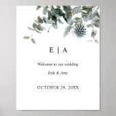 Blue Thistle Eucalyptus Floral Wedding Sign Poster (Voorkant)