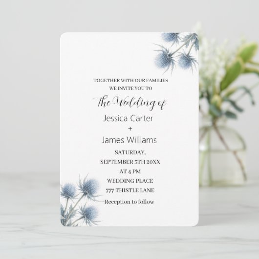 Blue Thistle Scottish Scotland Simple Wedding Kaart (Staand voorkant)