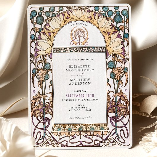 Blue Thistles  Art Nouveau bruiloft Kaart