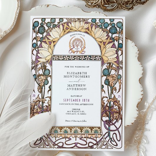 Blue Thistles  Art Nouveau bruiloft Kaart