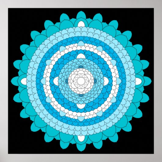Blue Thousand Petal Lotus Mandala Poster (Voorkant)