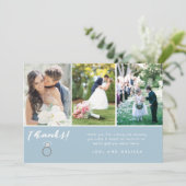 Blue Three Photo Collage Wedding Hartelijk dank Bedankkaart (Staand voorkant)