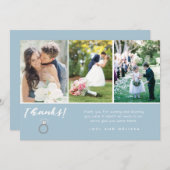 Blue Three Photo Collage Wedding Hartelijk dank Bedankkaart (Voorkant / Achterkant)