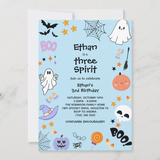 Blue Three Spirit Ghost Halloween 3e verjaardag Kaart (Voorkant)