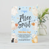 Blue Three Spirit Halloween derde verjaardagsfeest Kaart (Staand voorkant)