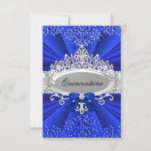 Blue Tiara & Damask Quinceanera Invite Kaart (Voorkant)