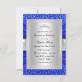 Blue Tiara & Damask Quinceanera Invite Kaart (Achterkant)