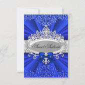 Blue Tiara & Damask Sweet Sixteen Party Kaart (Voorkant)