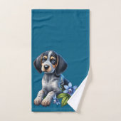 Blue Tick Hound Puppy met delicate blauwe bloemen Bad Handdoek (Handdoek)