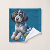 Blue Tick Hound Puppy met delicate blauwe bloemen Bad Handdoek (Wasdoekje)