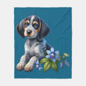 Blue Tick Hound Puppy met delicate blauwe bloemen Fleece Deken (Voorkant)