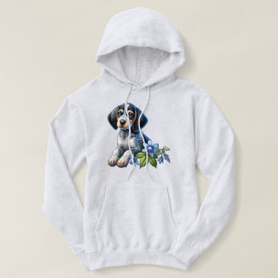 Blue Tick Hound Puppy met delicate blauwe bloemen Hoodie