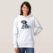Blue Tick Hound Puppy met delicate blauwe bloemen Hoodie (Voorkant volledig)
