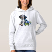 Blue Tick Hound Puppy met delicate blauwe bloemen Hoodie (Voorkant)
