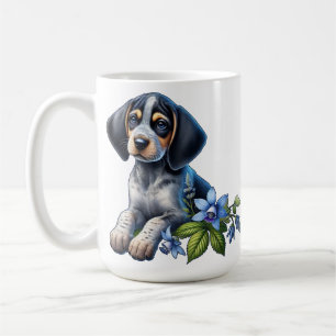 Blue Tick Hound Puppy met delicate blauwe bloemen Koffiemok