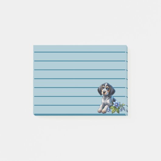 Blue Tick Hound Puppy met delicate blauwe bloemen Post-it® Notes (Voorkant)