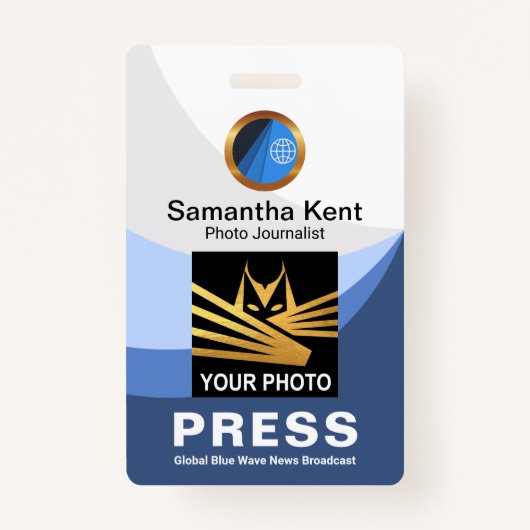 Blue Tidal Wave Curvating Press Photo Template Badge (Voorkant)