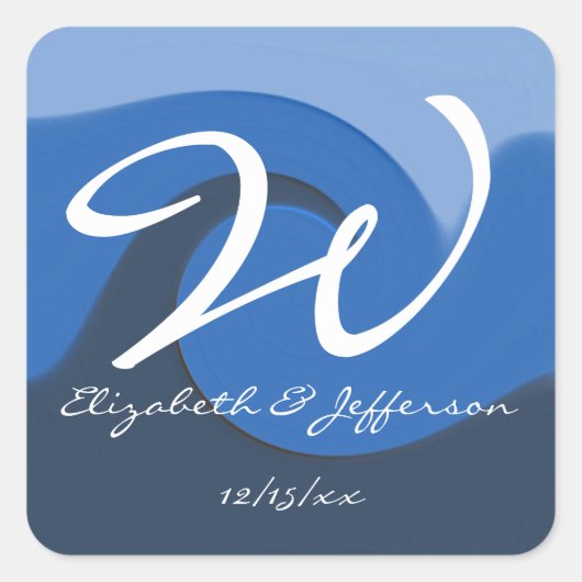 "Blue Tide" - Monogram met namen Seal/Sticker Vierkante Sticker (Voorkant)