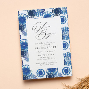 Blue Tie Dye Festival Baby shower Kaart