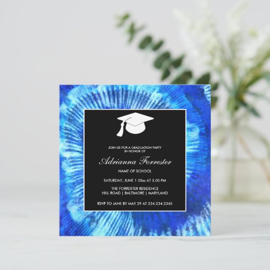 Blue Tie Dye Pattern Abstract Afstuderen Pet Kaart (Staand voorkant)