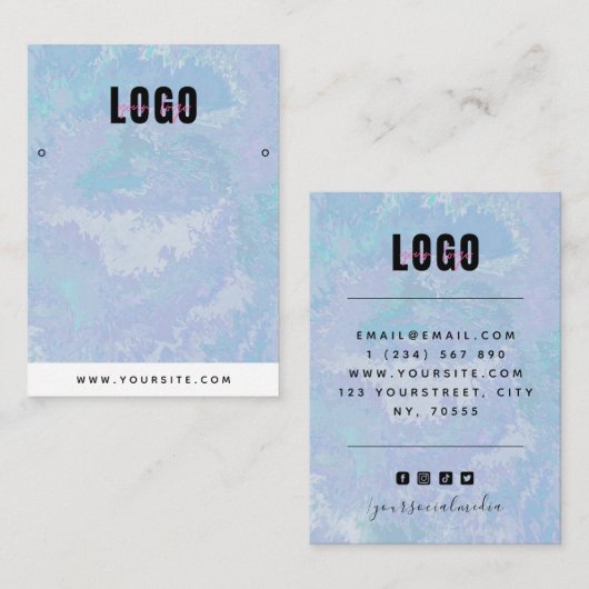 Blue Tie Dye Waterverf oorkont juwelen Visitekaartje (Voorkant / Achterkant)