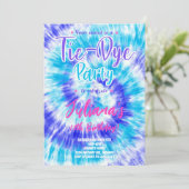 Blue Tiedye Kids Verjaardag uitnodiging (Staand voorkant)