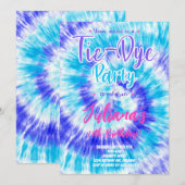 Blue Tiedye Kids Verjaardag uitnodiging (Voorkant / Achterkant)