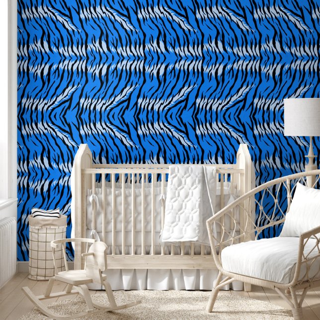Blue Tiger Animal Skin Pattern Design  Behang (Creator heeft geüpload)