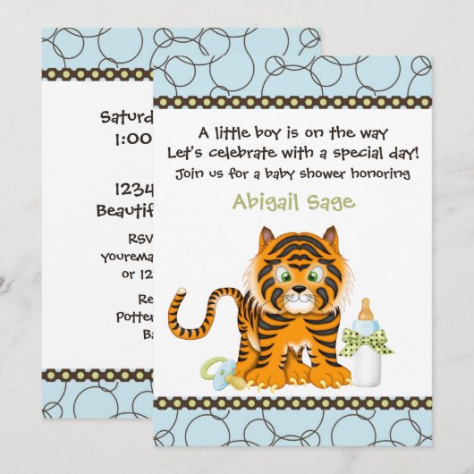 Blue Tiger Baby shower voor jongens Kaart (Voorkant / Achterkant)