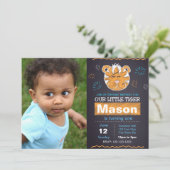 Blue Tiger Birthday-uitnodiging met foto Kaart (Staand voorkant)