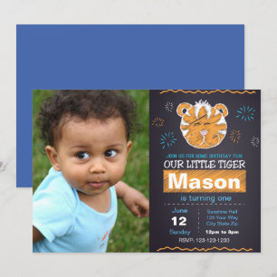 Blue Tiger Birthday-uitnodiging met foto Kaart