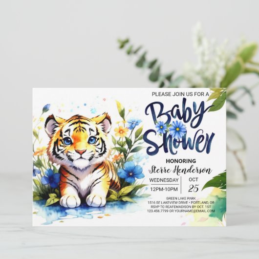Blue Tiger Cub Baby shower Kaart (Staand voorkant)