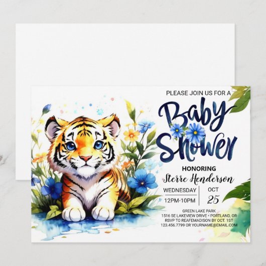 Blue Tiger Cub Baby shower Kaart (Voorkant / Achterkant)