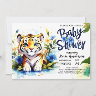 Blue Tiger Cub Baby shower Kaart