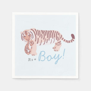 Blue Tiger & Cub Boy Baby shower Papieren servette Servet