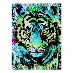 Blue Tiger Head - Poster voor groot portret
