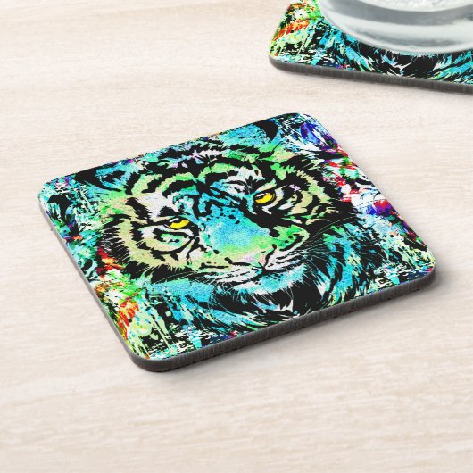 Blue Tiger Head - Tiger Portrait Beverage Coaster Bier Onderzetter (Linkerzijde)