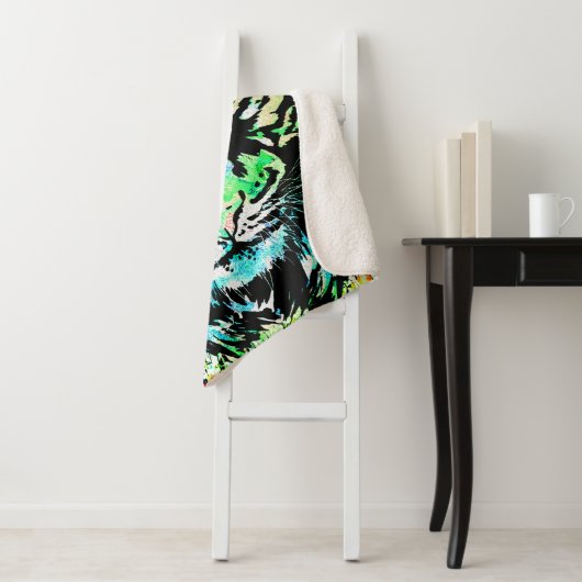 Blue Tiger Head - Tiger Portret Sherpa Deken (In situ)