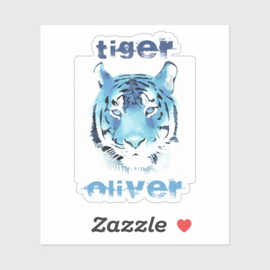 Blue Tiger Head Waterverf Name Sticker (Vel)