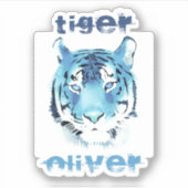 Blue Tiger Head Waterverf Name Sticker (Voorkant)