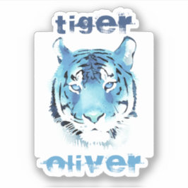 Blue Tiger Head Waterverf Name Sticker