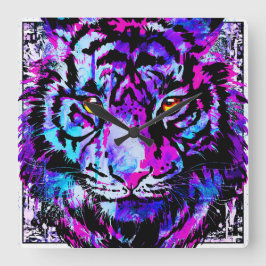 Blue Tiger-klok - kleurrijke tijgerwandklok Vierkante Klok